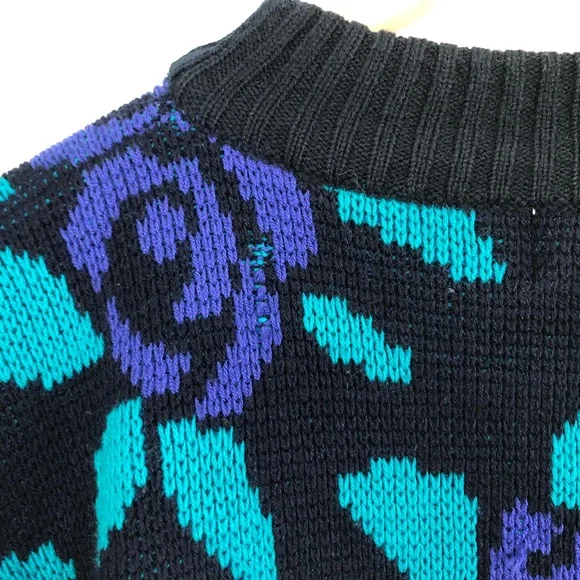 Erika Vintage Purple Rose Crew Neck Sweater Medium 90s Y2K - Picture 6 of 9